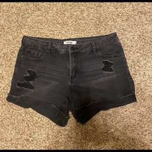Black denim shorts